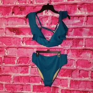 Shade And Shore Teal Ruffle Bikini